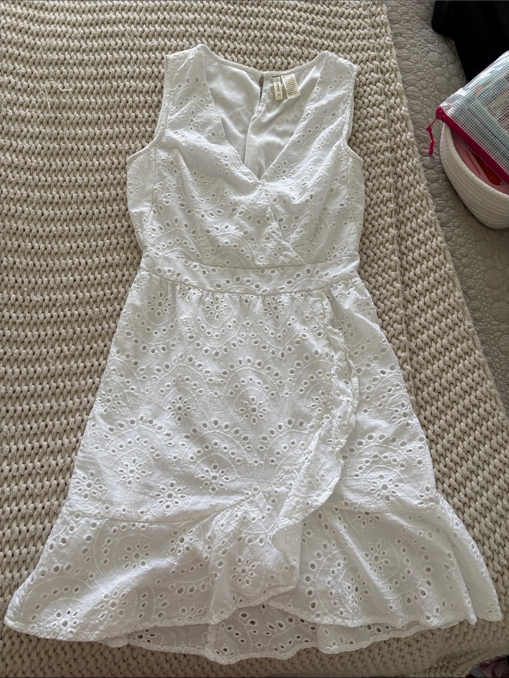 Japna White Eyelet Wrap Mini Dress